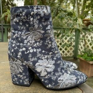 Fabric Floral Arie Block Heel Ankle Boots 8